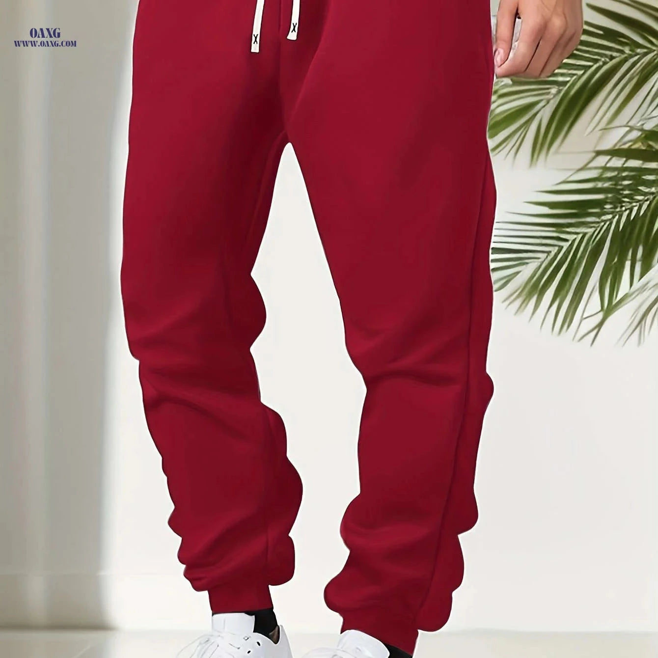 Men's Solid Color Jogger Pants - Elastic Waistband for Comfort   OAXG 
