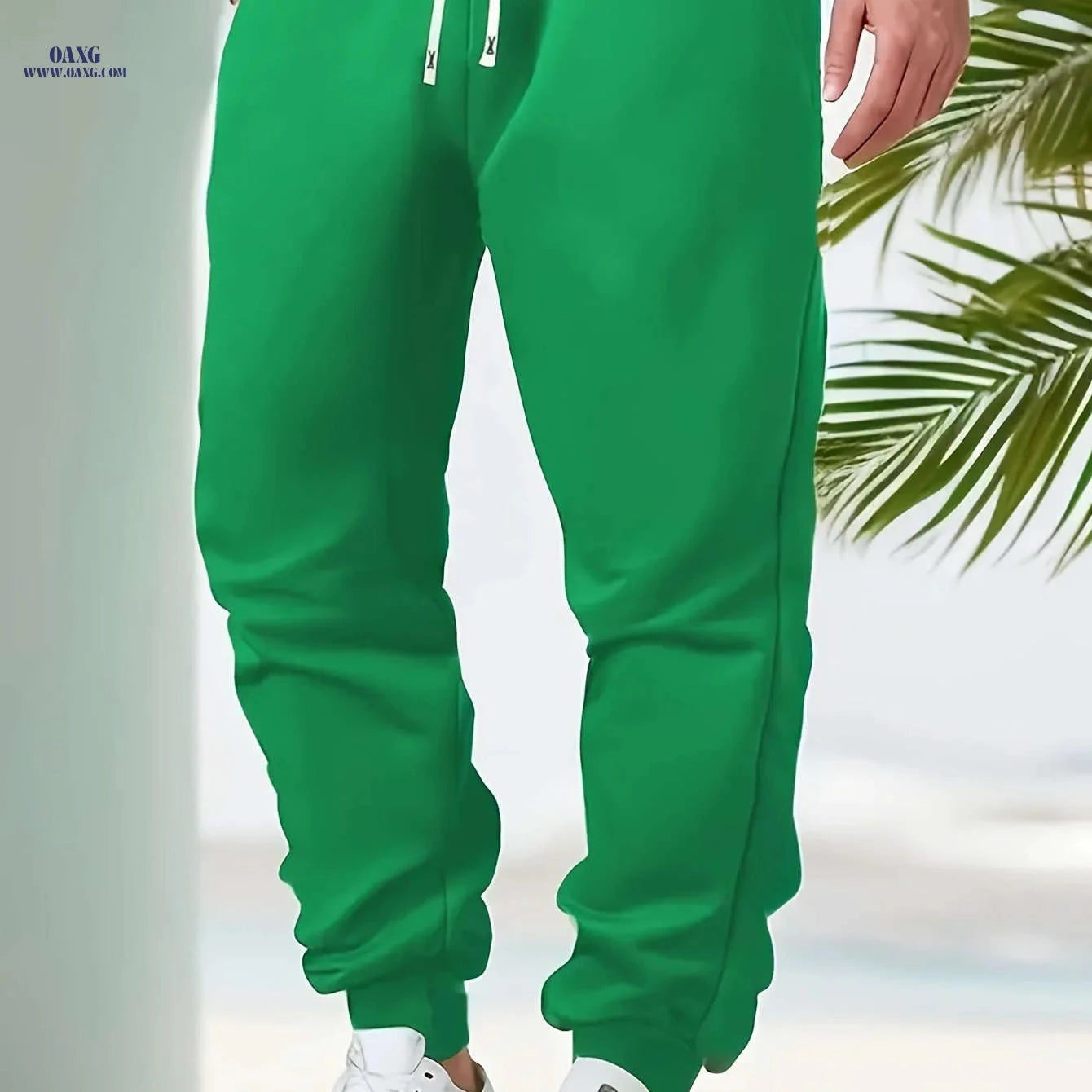Men's Solid Color Jogger Pants - Elastic Waistband for Comfort   OAXG 