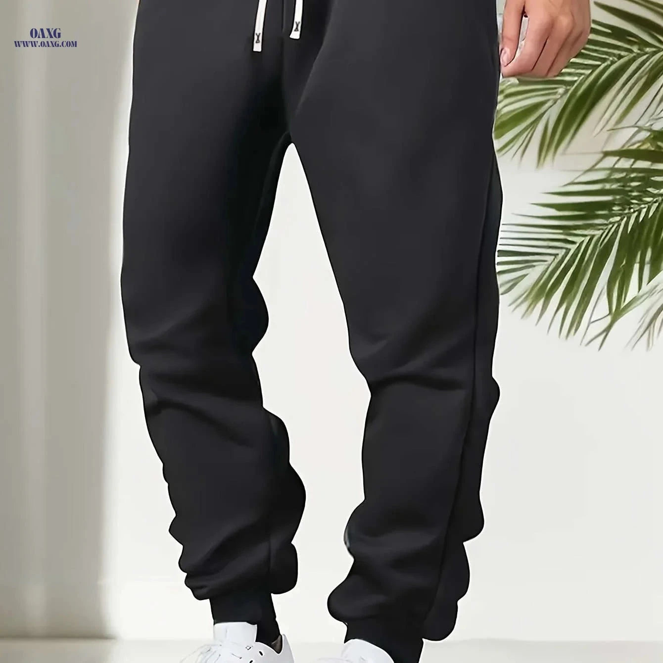 Men's Solid Color Jogger Pants - Elastic Waistband for Comfort   OAXG Black / FR S