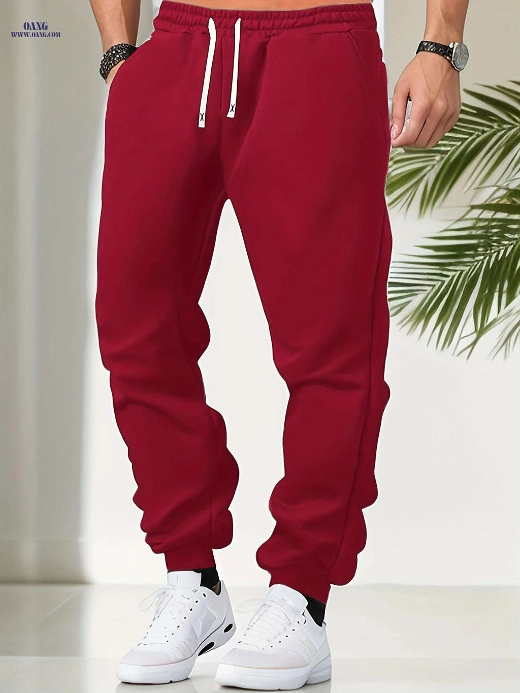 Men's Solid Color Jogger Pants - Elastic Waistband for Comfort   OAXG Black / FR S