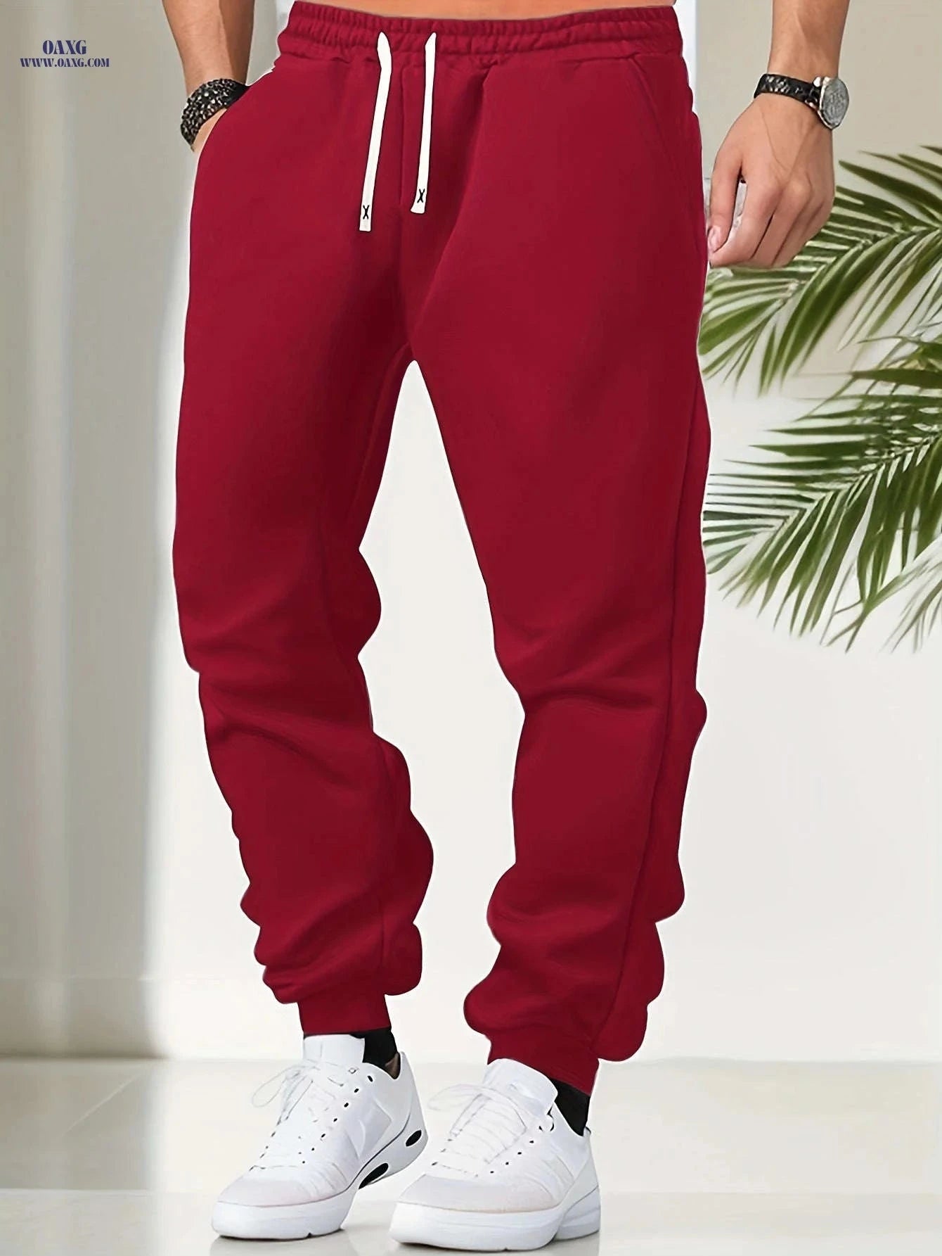 Men's Solid Color Jogger Pants - Elastic Waistband for Comfort   OAXG Black / FR S