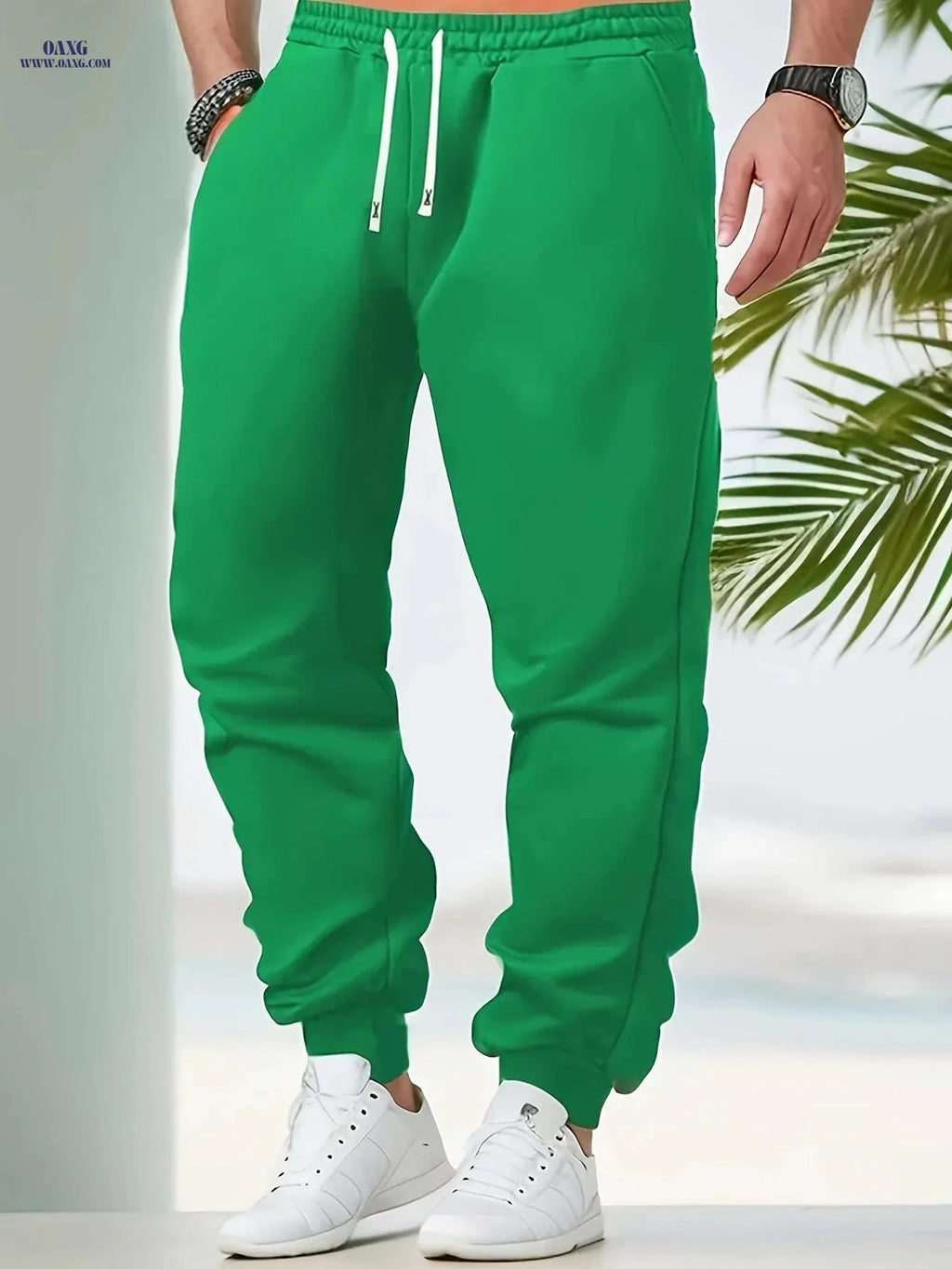 Men's Solid Color Jogger Pants - Elastic Waistband for Comfort   OAXG 