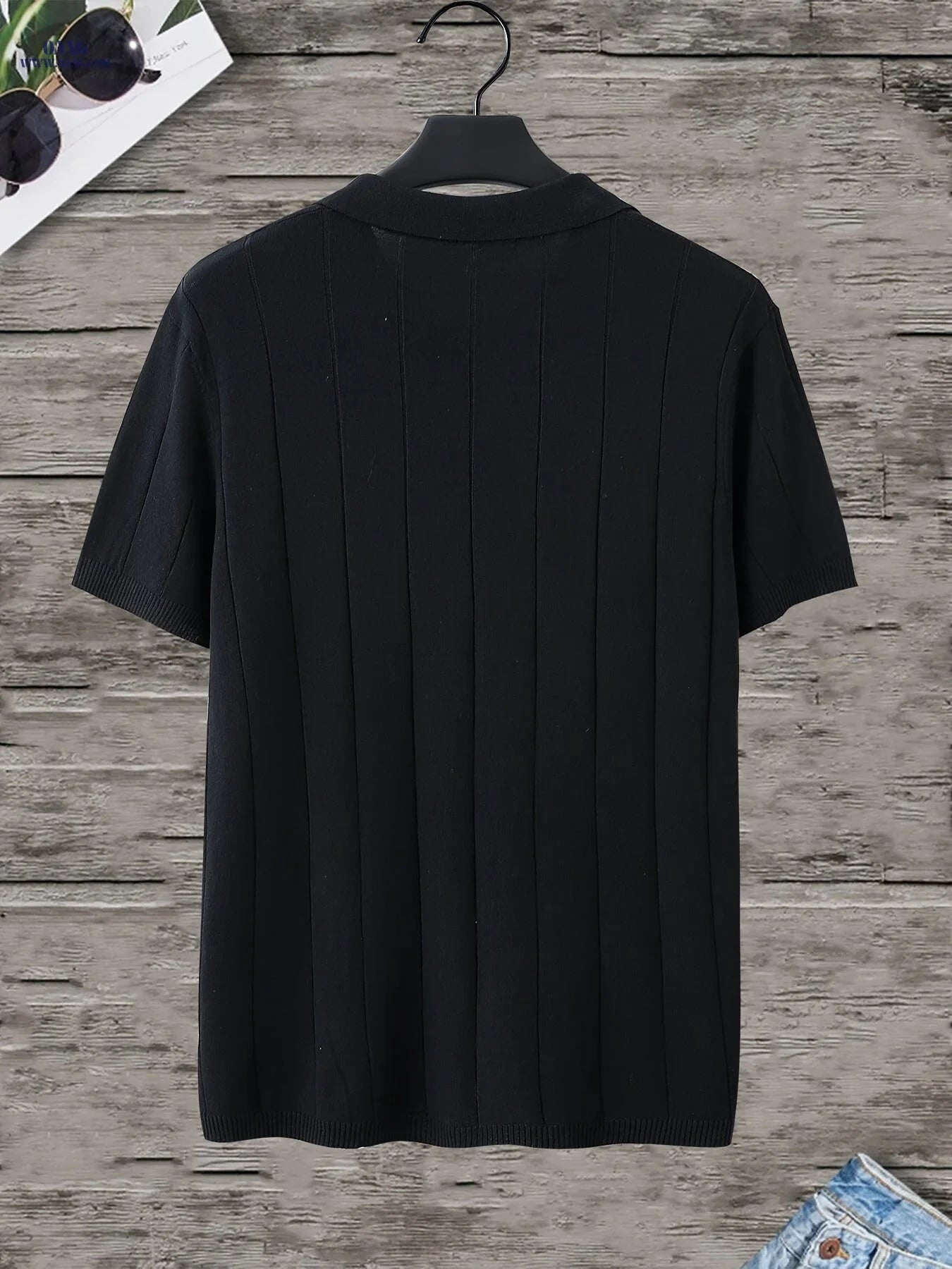Men’s Solid Color Knitted Polo Shirt - Short Sleeve Casual Workwear   OAXG Black / FR S