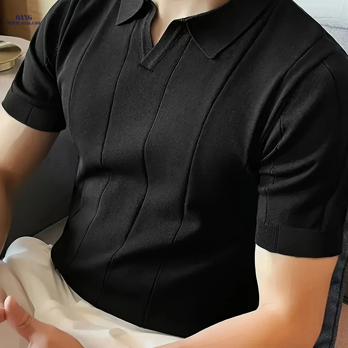 Men’s Solid Color Knitted Polo Shirt - Short Sleeve Casual Workwear   OAXG 