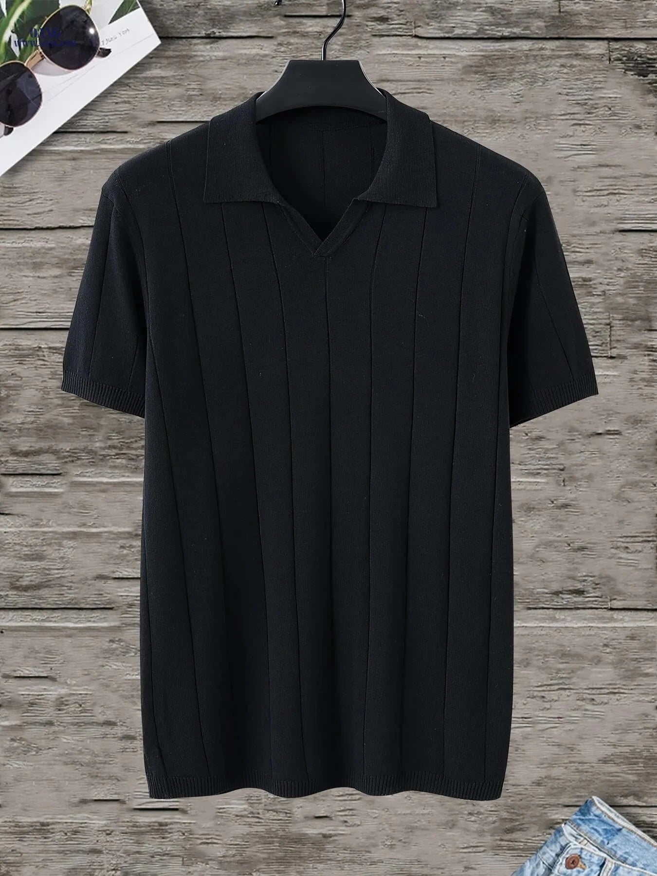 Men’s Solid Color Knitted Polo Shirt - Short Sleeve Casual Workwear   OAXG 