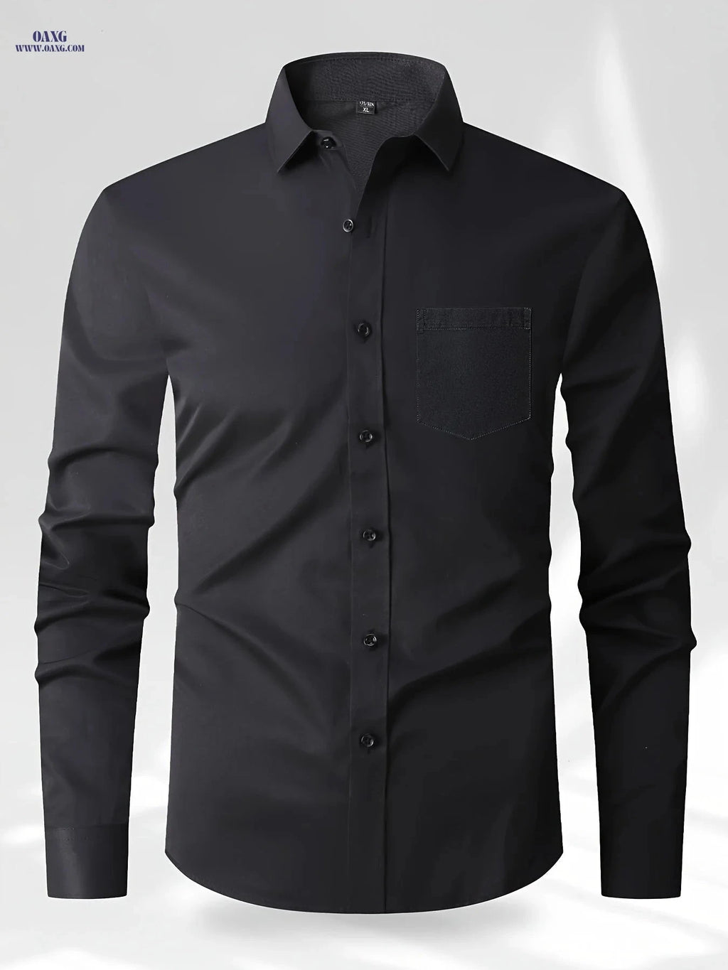 Men's Solid Color Long Sleeve Business Shirt - Versatile & Stylish   OAXG 