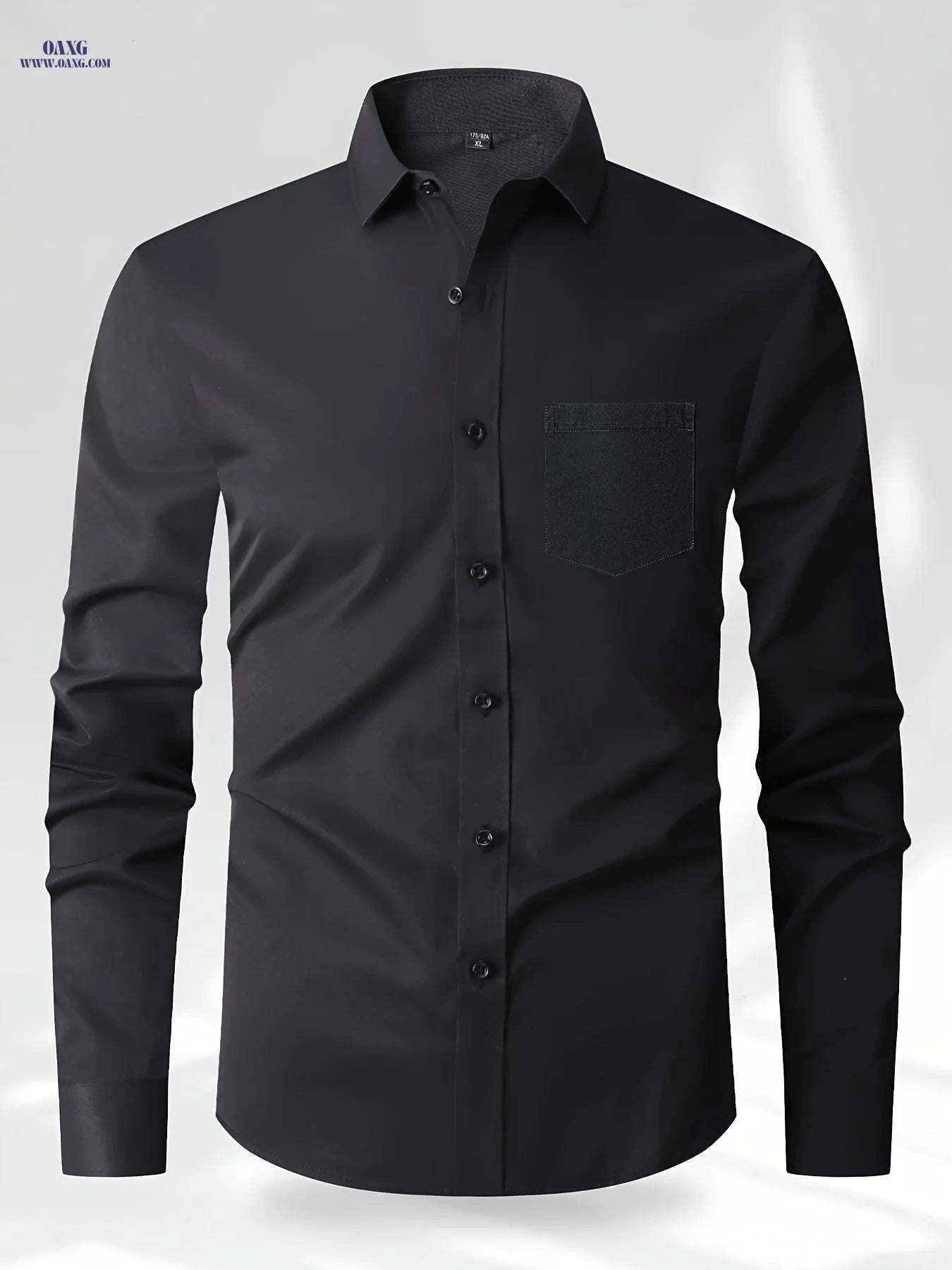 Men's Solid Color Long Sleeve Business Shirt - Versatile & Stylish   OAXG 