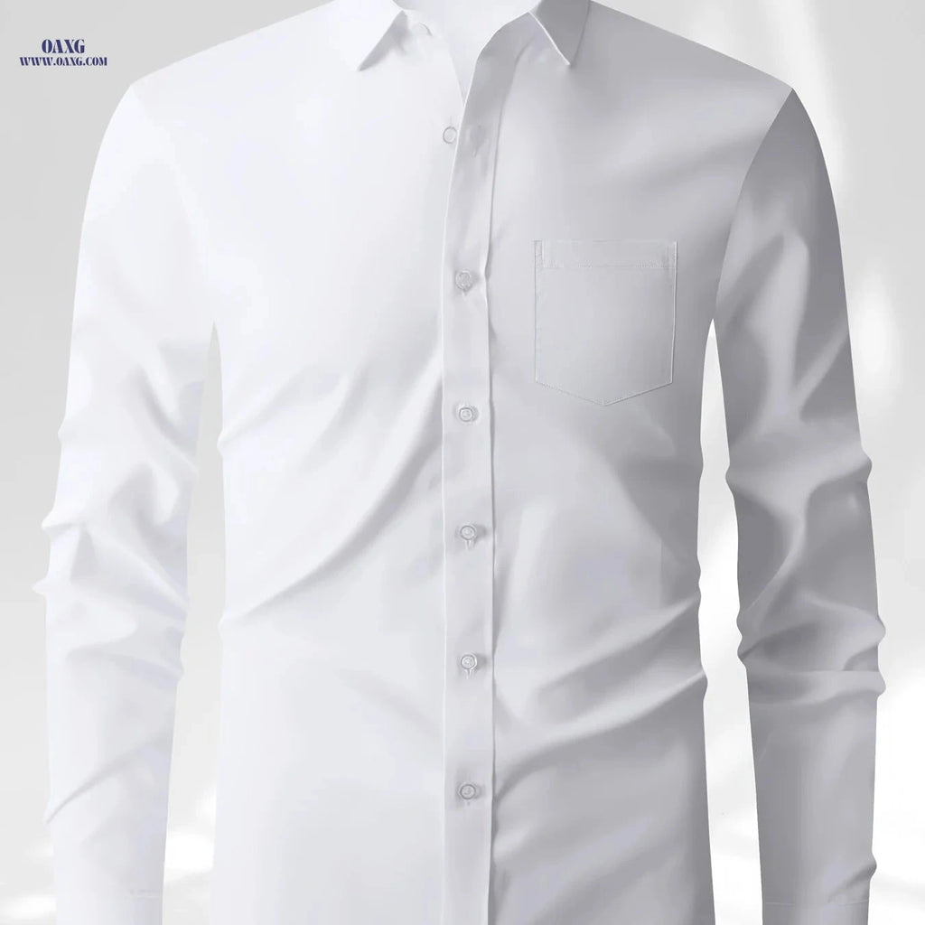 Men's Solid Color Long Sleeve Business Shirt - Versatile & Stylish   OAXG 