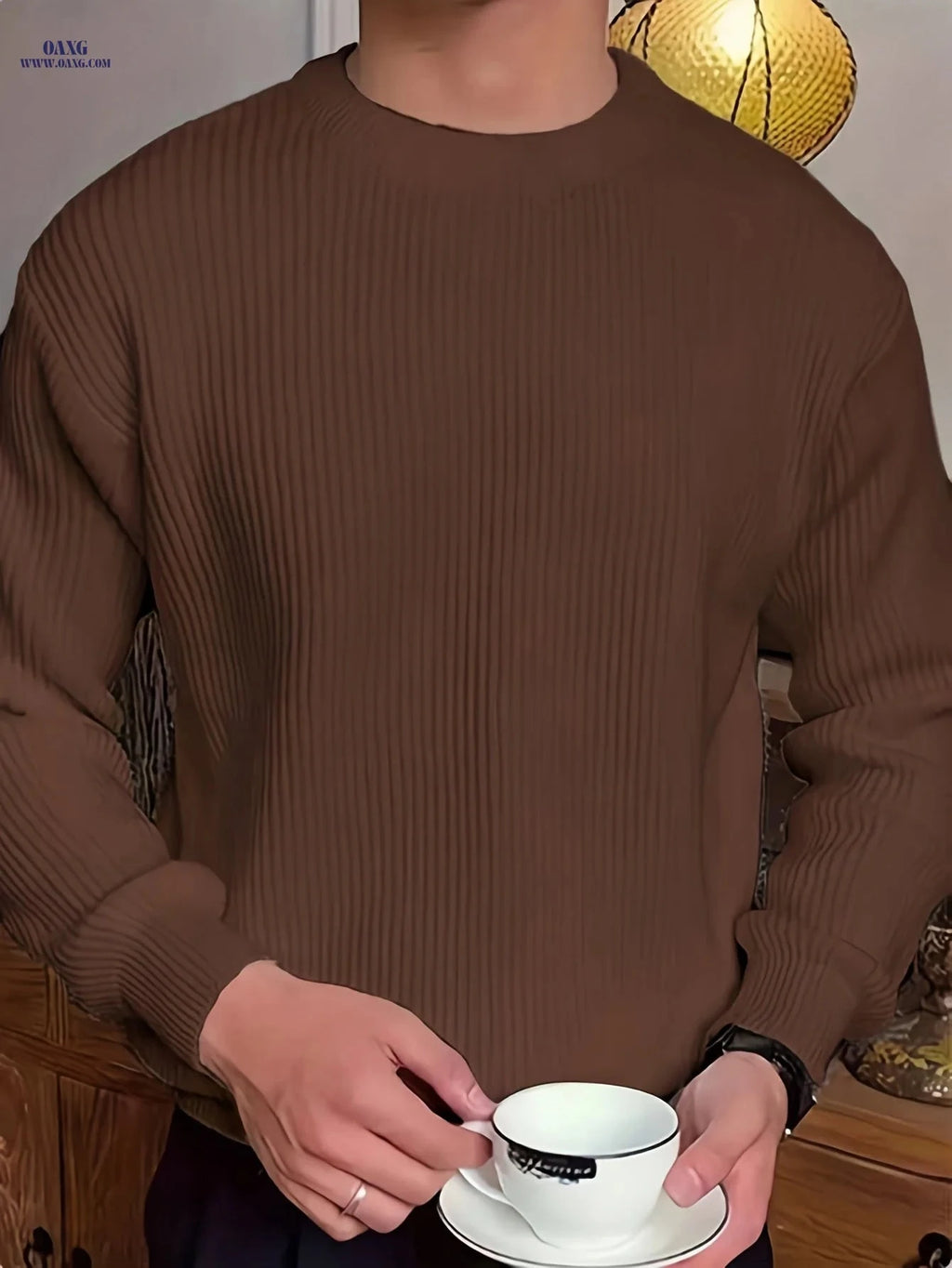Men's Solid Color Long Sleeve Sweater - Versatile Autumn Knit Top   OAXG 