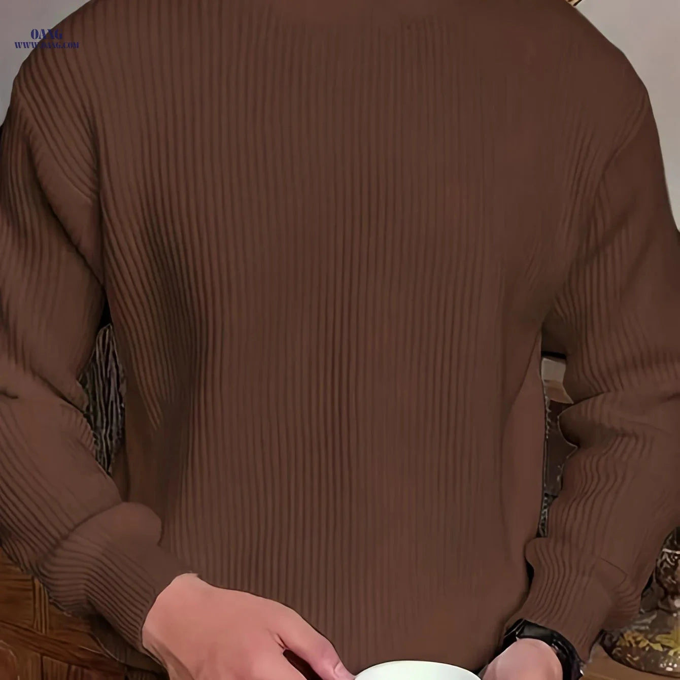 Men's Solid Color Long Sleeve Sweater - Versatile Autumn Knit Top   OAXG 