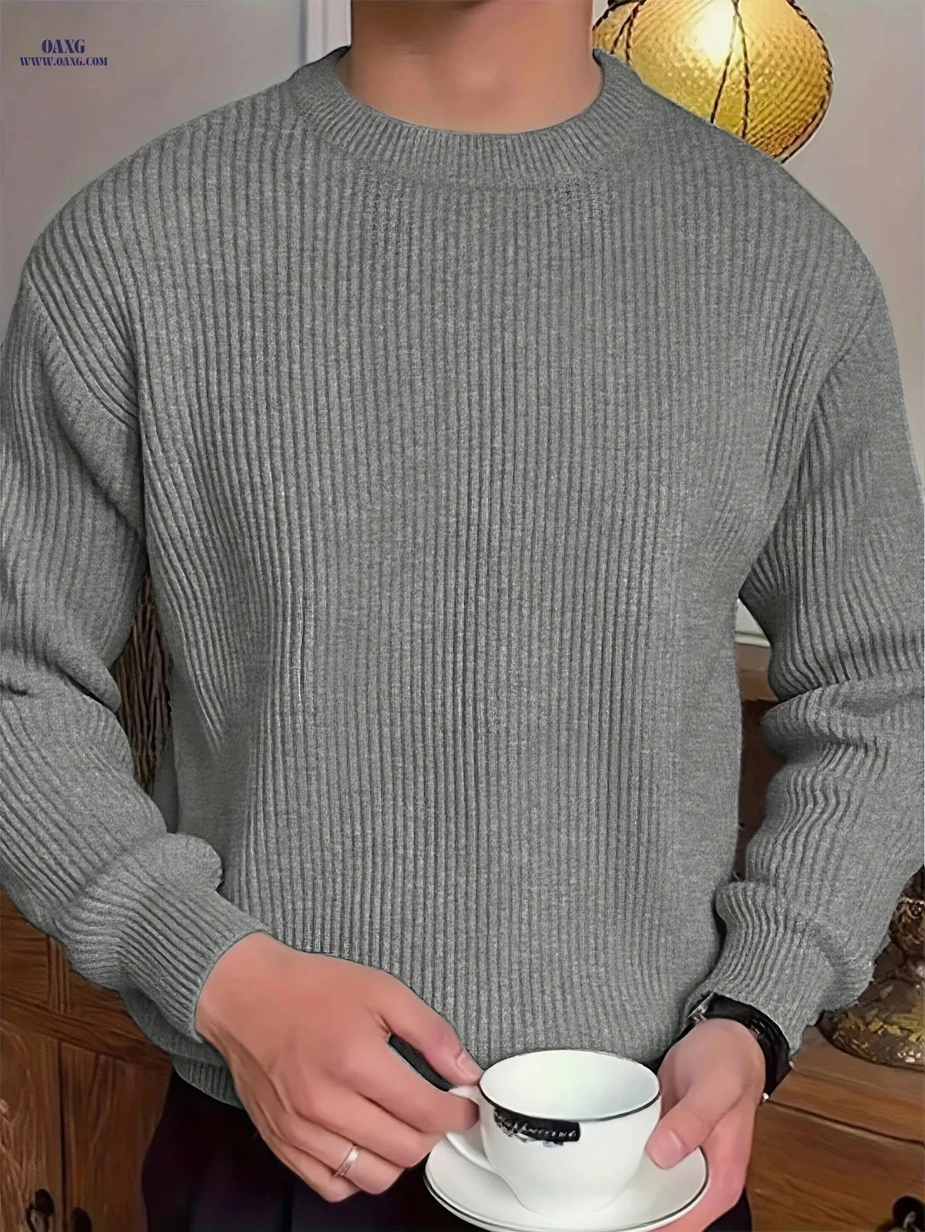 Men's Solid Color Long Sleeve Sweater - Versatile Autumn Knit Top   OAXG 
