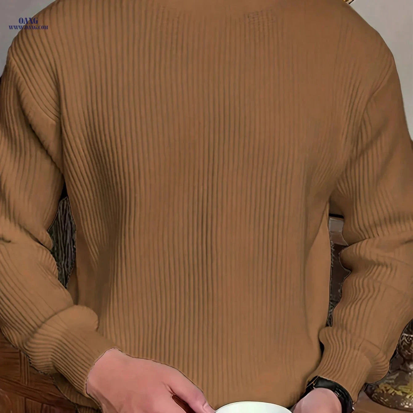 Men's Solid Color Long Sleeve Sweater - Versatile Autumn Knit Top   OAXG 
