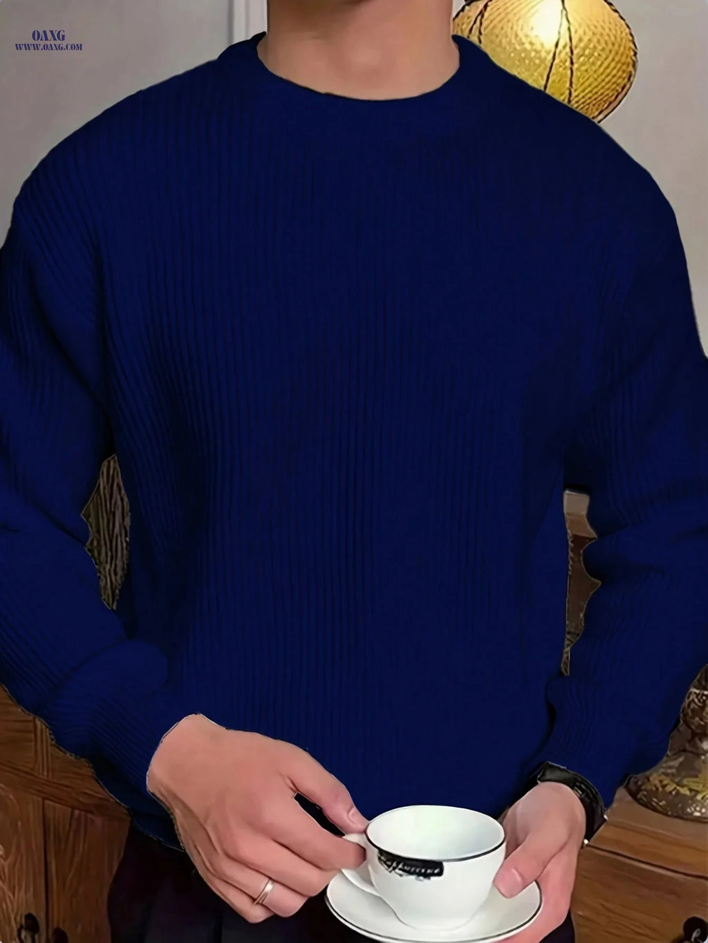 Men's Solid Color Long Sleeve Sweater - Versatile Autumn Knit Top   OAXG 