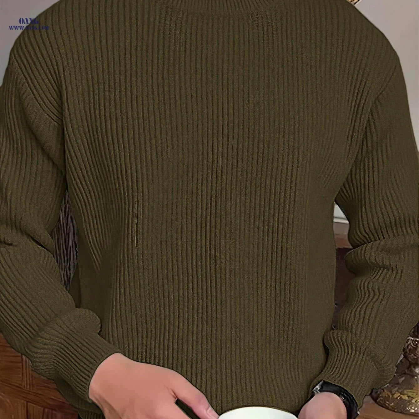 Men's Solid Color Long Sleeve Sweater - Versatile Autumn Knit Top   OAXG 