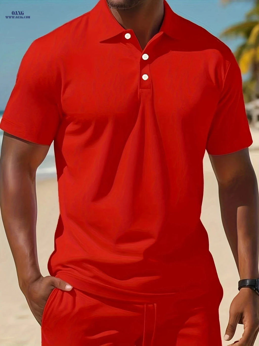Men's Solid Color Polo & Drawstring Shorts Set - Casual Summer Look   OAXG 