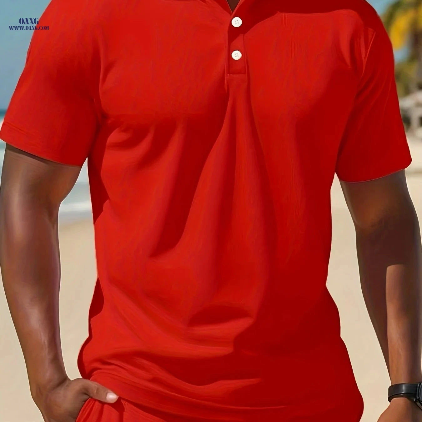 Men's Solid Color Polo & Drawstring Shorts Set - Casual Summer Look   OAXG 