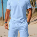 Men's Solid Color Polo & Drawstring Shorts Set - Casual Summer Look   OAXG 