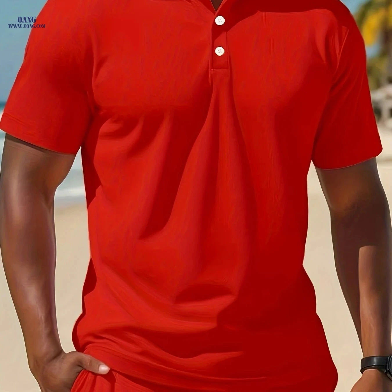Men's Solid Color Polo & Drawstring Shorts Set - Casual Summer Look   OAXG Sky Blue / FR S