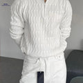 Men’s Solid Color Quarter Zip Pullover Sweater for Casual Wear   OAXG White / FR S