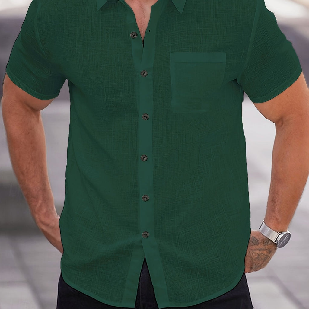 Men's Solid Color Short-Sleeve Shirt - Lightweight, Casual Summer Fit   OAXG 