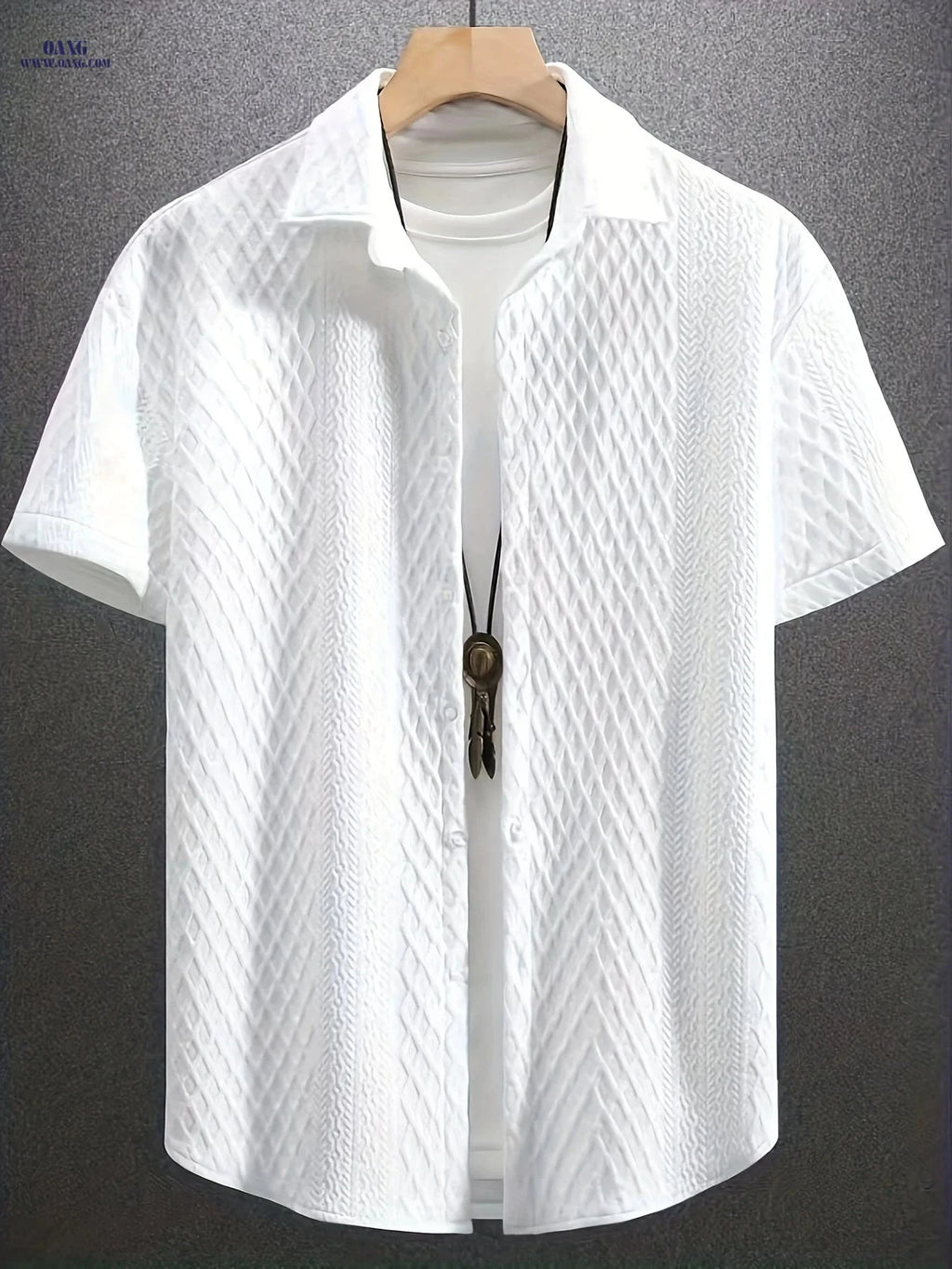 Men's Solid Color Short Sleeve Shirt - Vintage Lapel for Summer Style   OAXG 