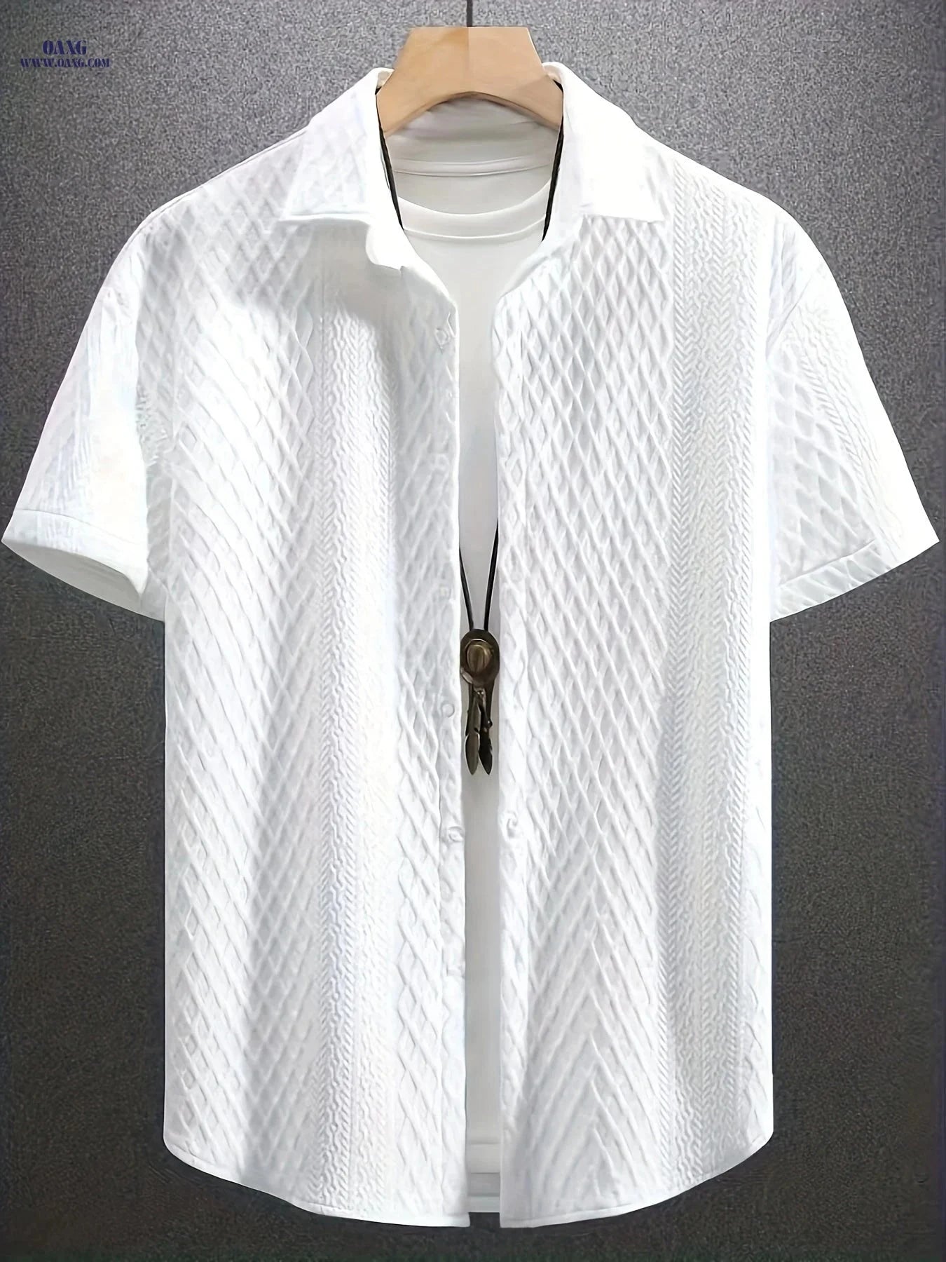 Men's Solid Color Short Sleeve Shirt - Vintage Lapel for Summer Style   OAXG 