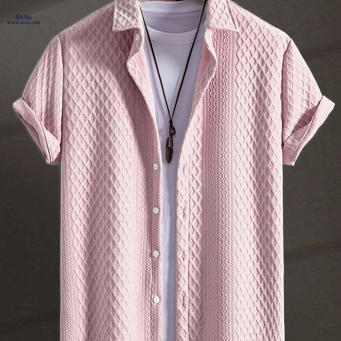 Men's Solid Color Short Sleeve Shirt - Vintage Lapel for Summer Style   OAXG 