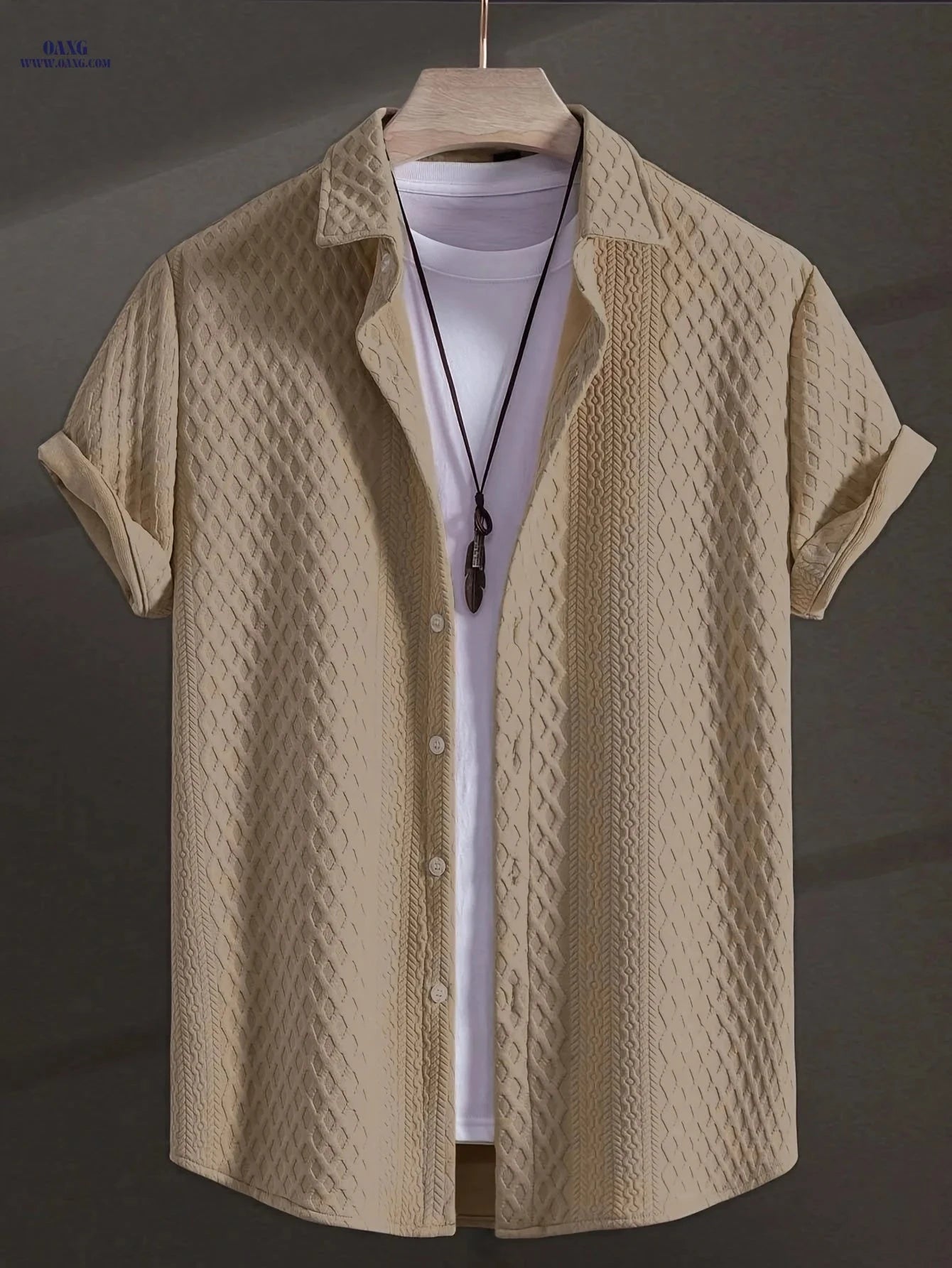 Men's Solid Color Short Sleeve Shirt - Vintage Lapel for Summer Style   OAXG 