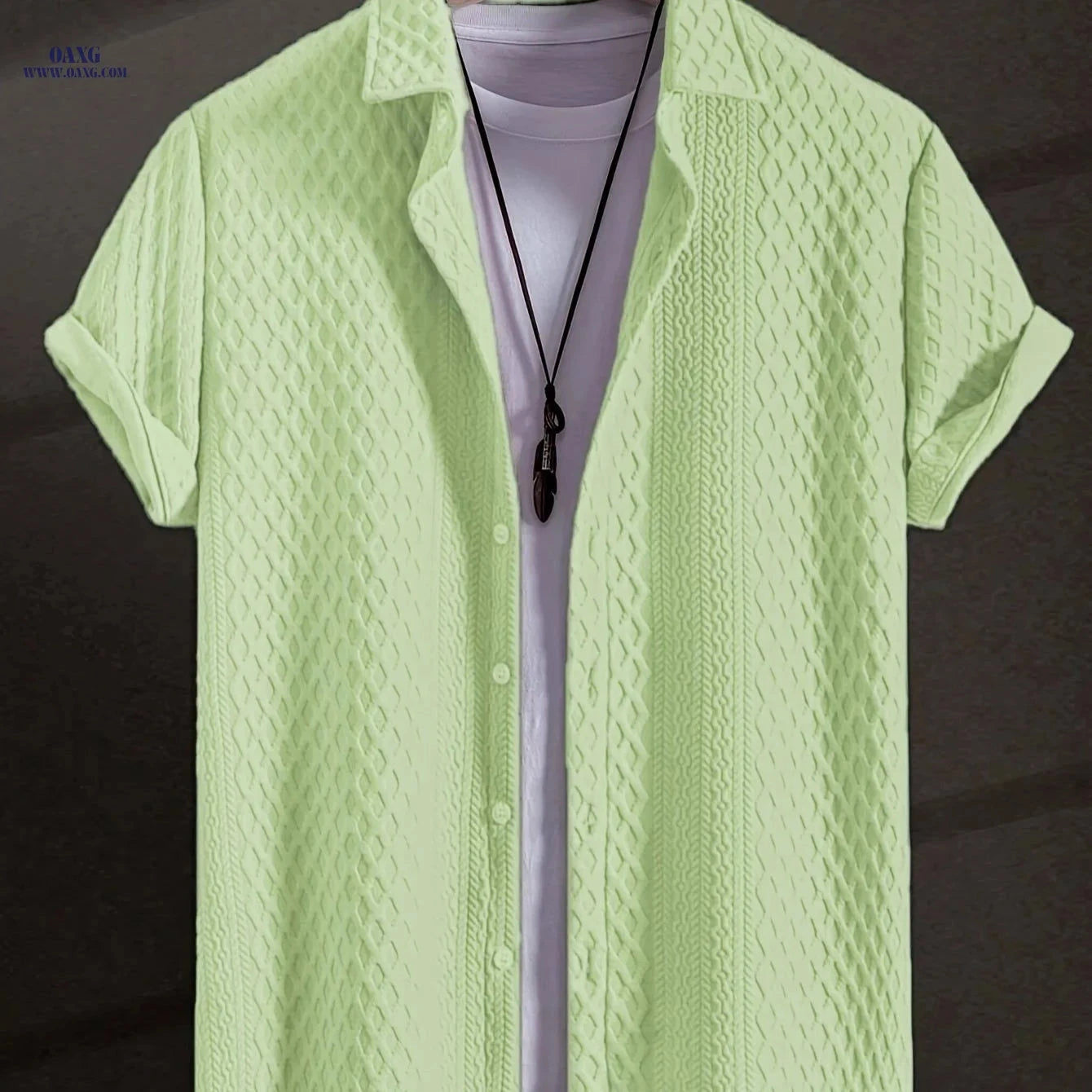Men's Solid Color Short Sleeve Shirt - Vintage Lapel for Summer Style   OAXG 