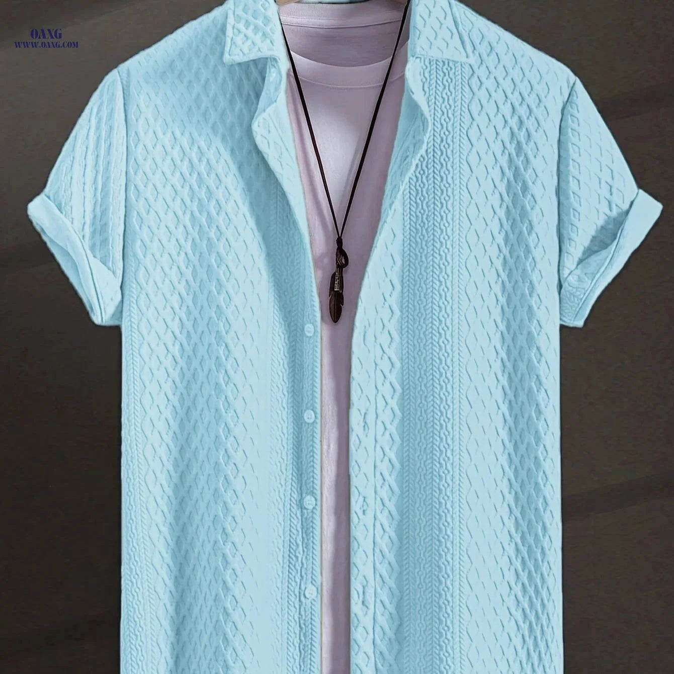 Men's Solid Color Short Sleeve Shirt - Vintage Lapel for Summer Style   OAXG 