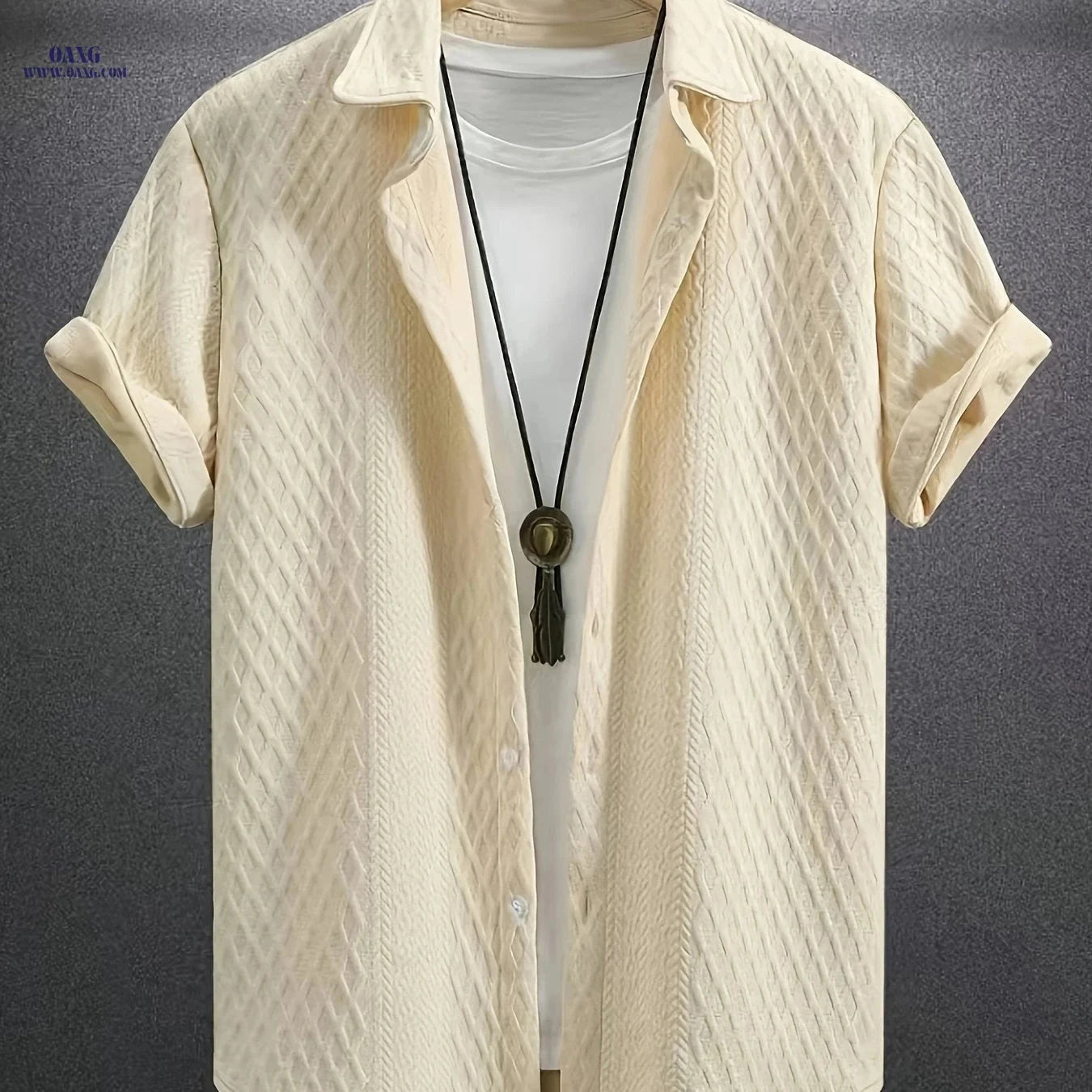 Men's Solid Color Short Sleeve Shirt - Vintage Lapel for Summer Style   OAXG White / FR S