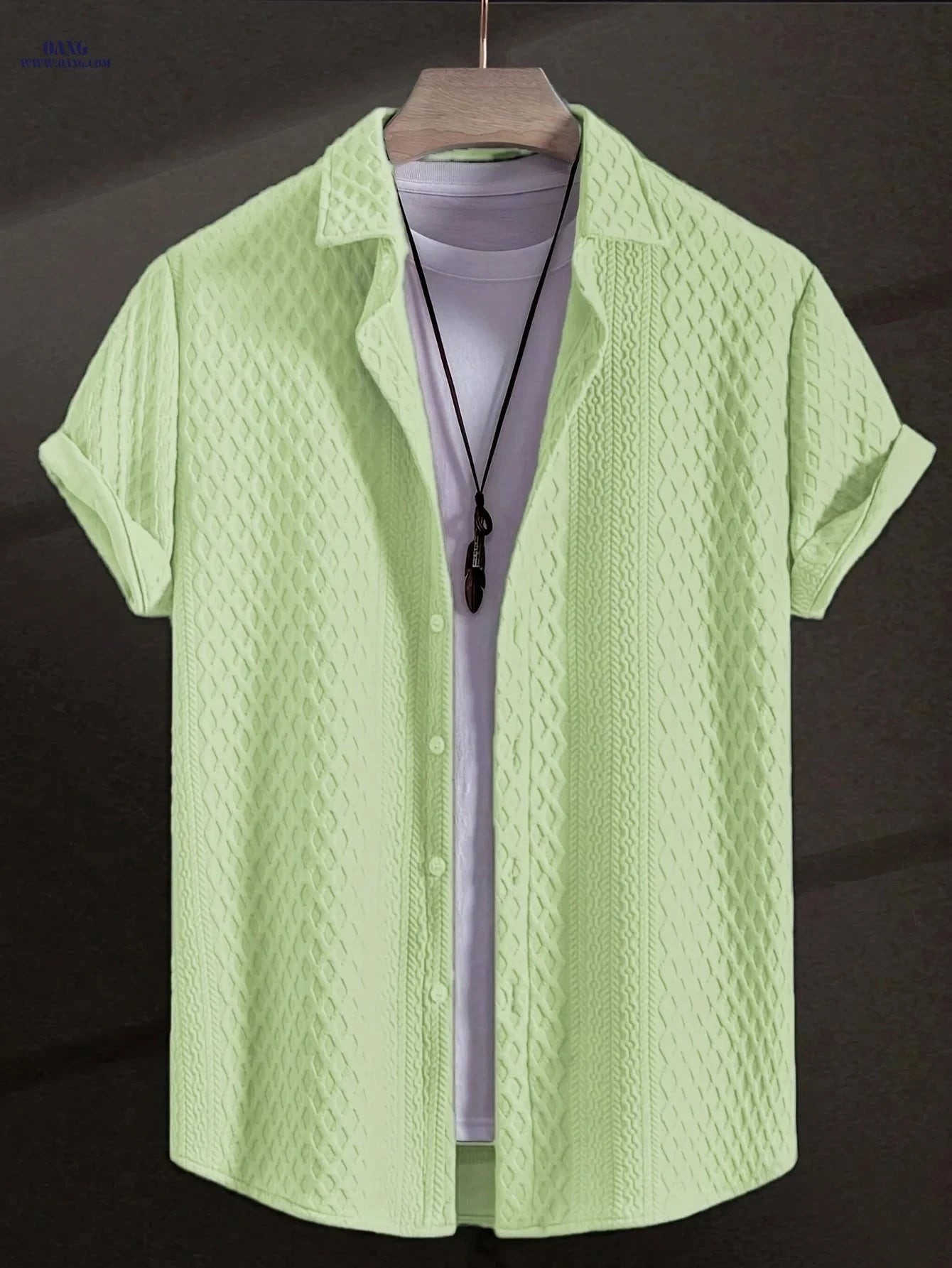 Men's Solid Color Short Sleeve Shirt - Vintage Lapel for Summer Style   OAXG White / FR S