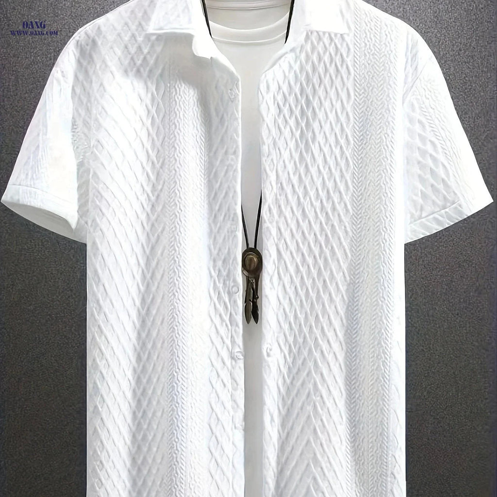 Men's Solid Color Short Sleeve Shirt - Vintage Lapel for Summer Style   OAXG White / FR S