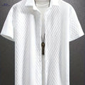 Men's Solid Color Short Sleeve Shirt - Vintage Lapel for Summer Style   OAXG White / FR S