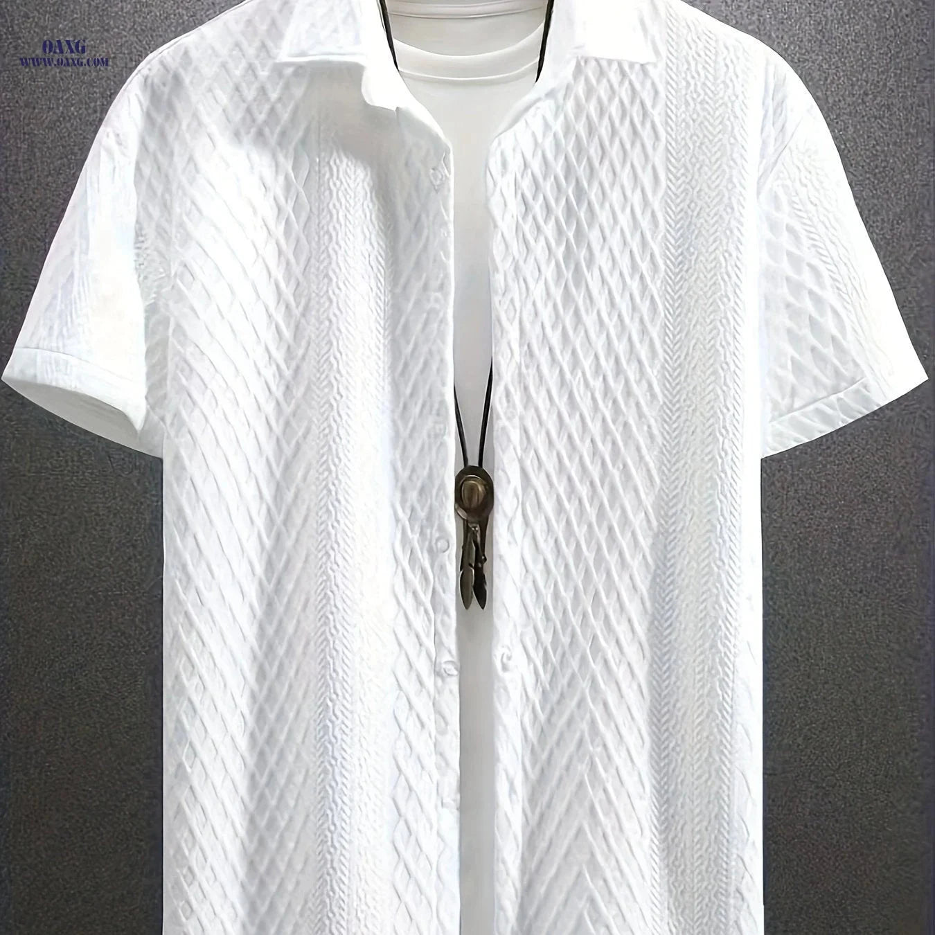 Men's Solid Color Short Sleeve Shirt - Vintage Lapel for Summer Style   OAXG White / FR S