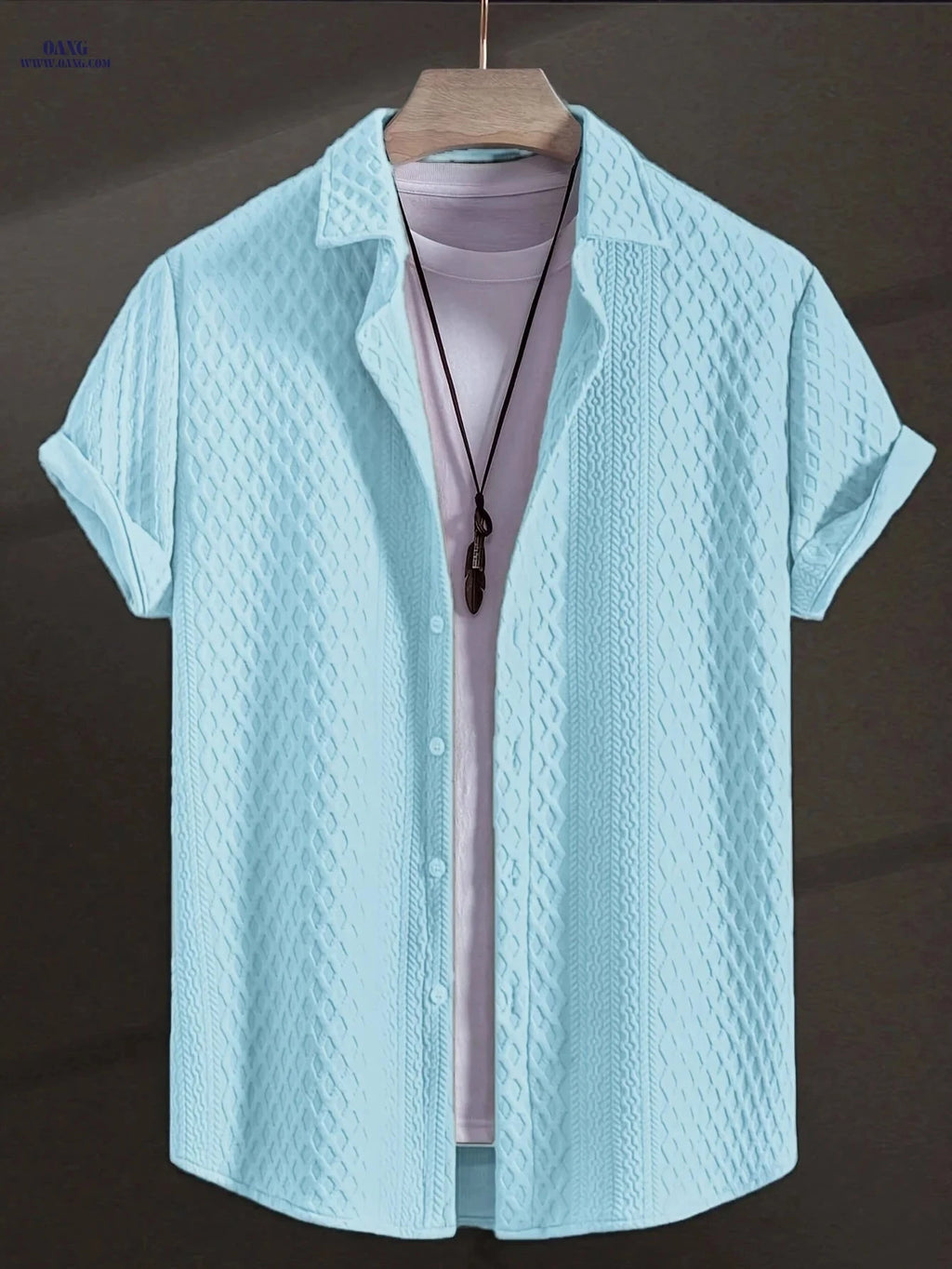 Men's Solid Color Short Sleeve Shirt - Vintage Lapel for Summer Style   OAXG 