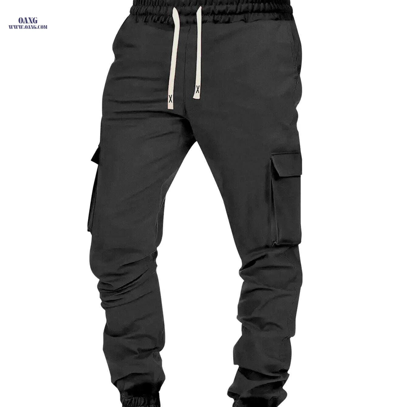 Men's Solid Color Work Pants - Loose Fit, Multi Flap Pockets   OAXG 