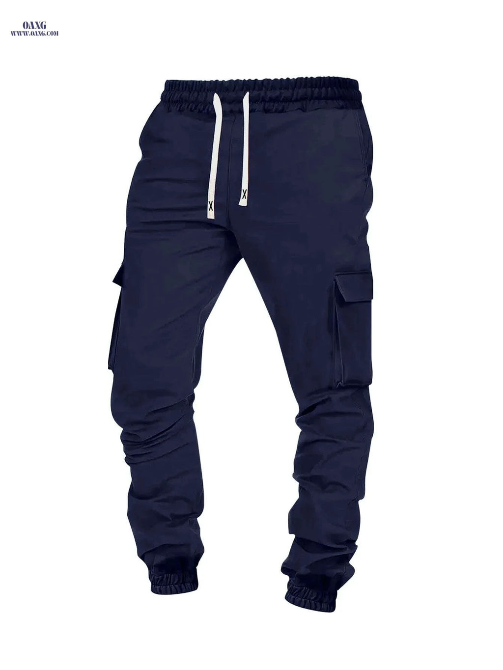 Men's Solid Color Work Pants - Loose Fit, Multi Flap Pockets   OAXG Navy Blue / L