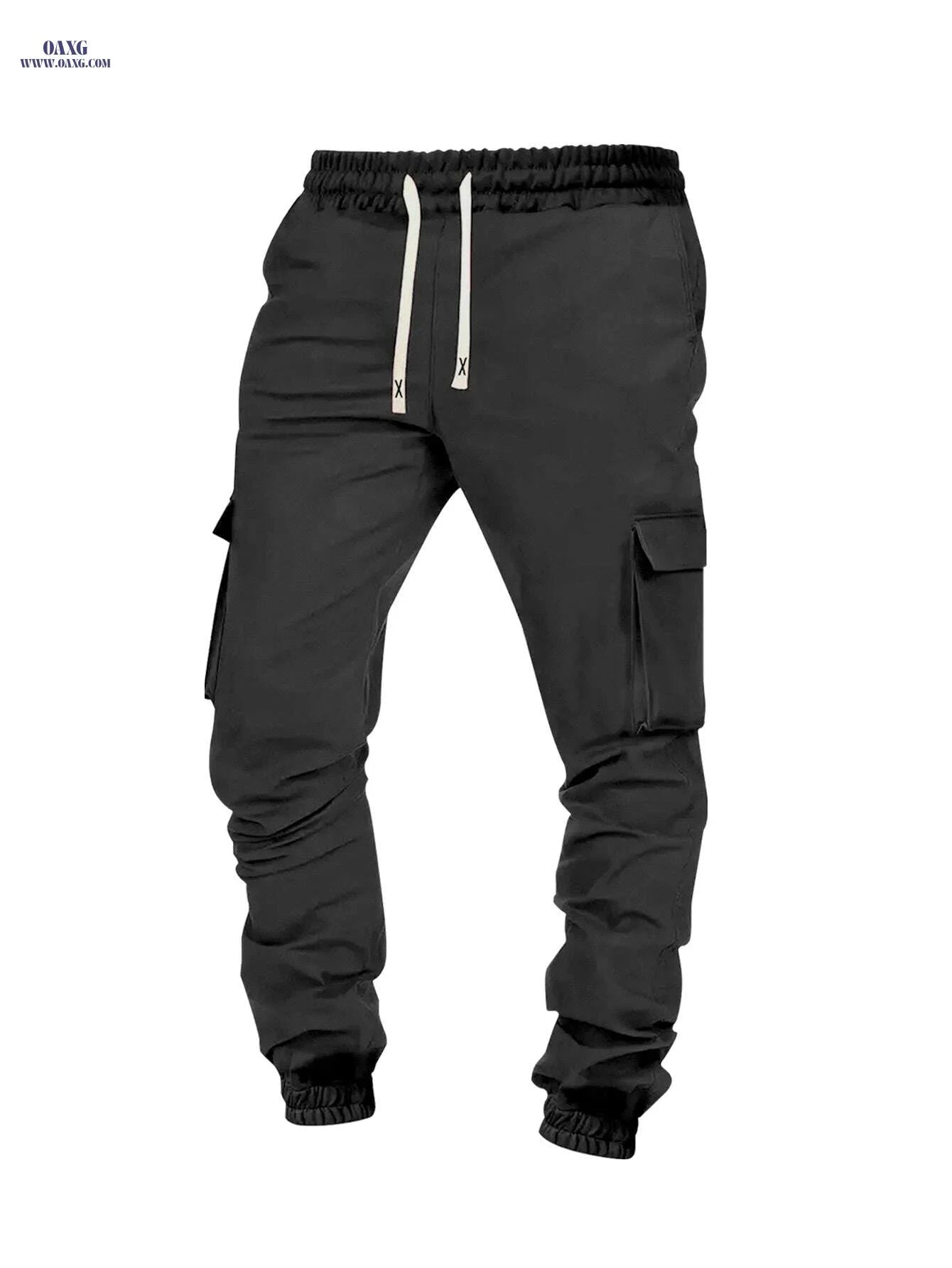Men's Solid Color Work Pants - Loose Fit, Multi Flap Pockets   OAXG Navy Blue / L