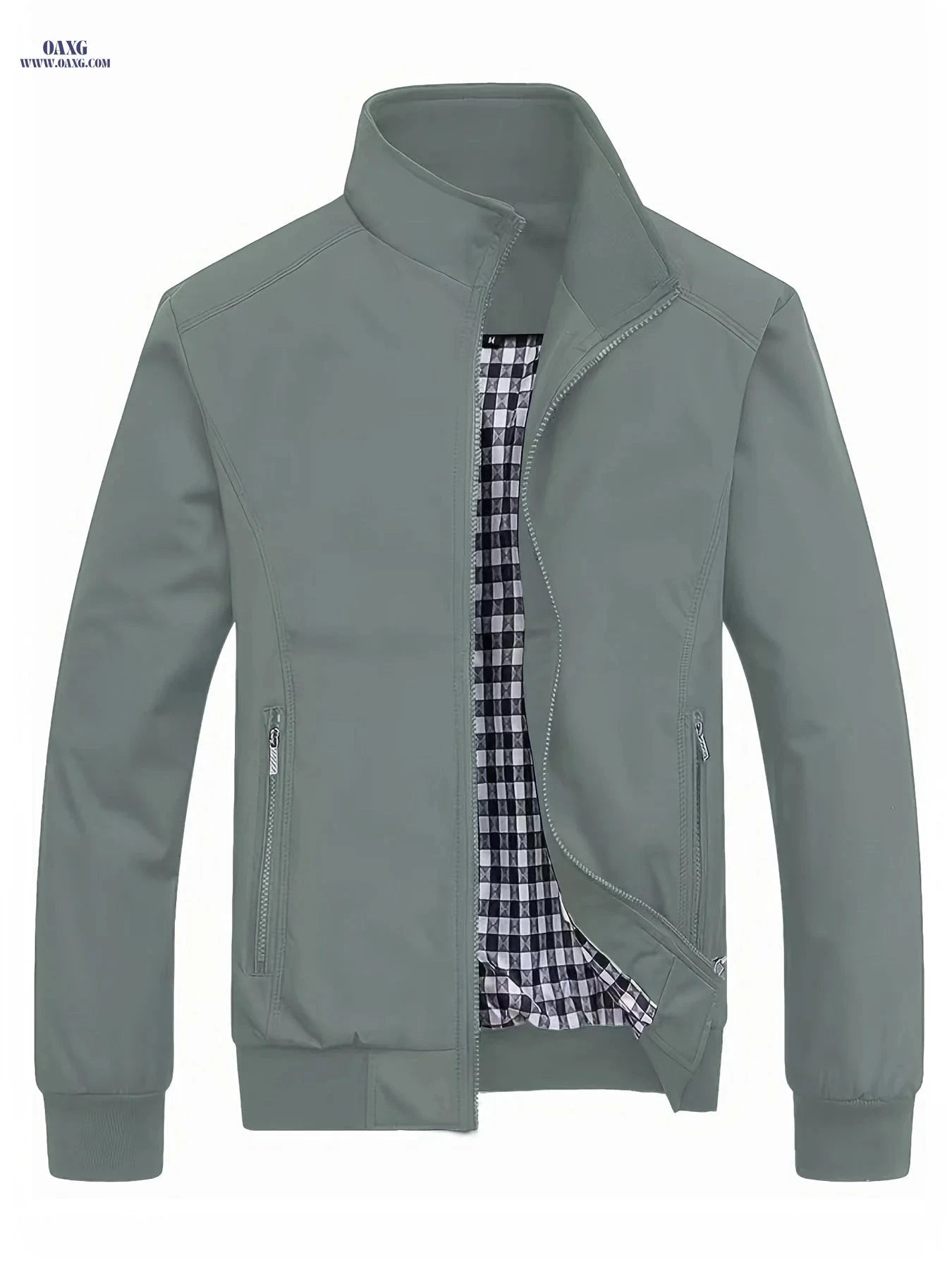 Men's Solid Stand Collar Jacket - Casual Spring Fall Zip-up   OAXG 