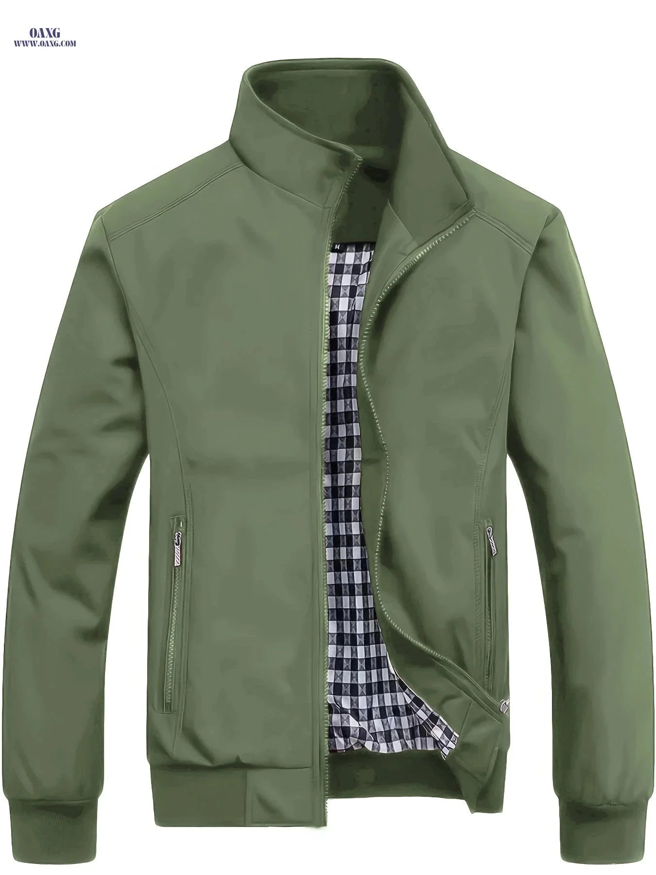Men's Solid Stand Collar Jacket - Casual Spring Fall Zip-up   OAXG 