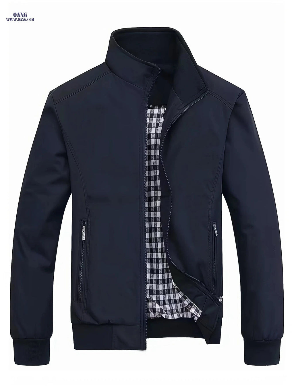 Men's Solid Stand Collar Jacket - Casual Spring Fall Zip-up   OAXG 