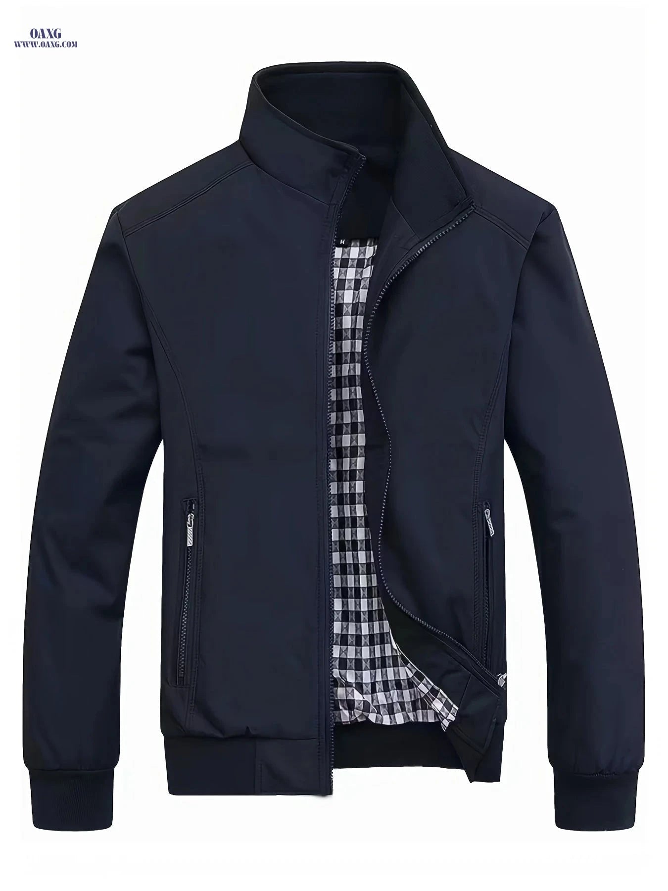 Men's Solid Stand Collar Jacket - Casual Spring Fall Zip-up   OAXG 