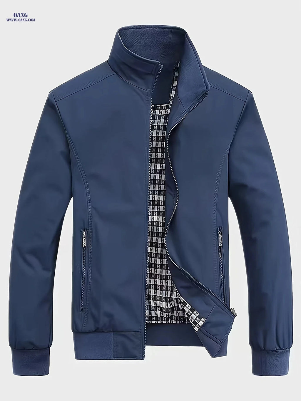 Men's Solid Stand Collar Jacket - Casual Spring Fall Zip-up   OAXG Beige / FR L