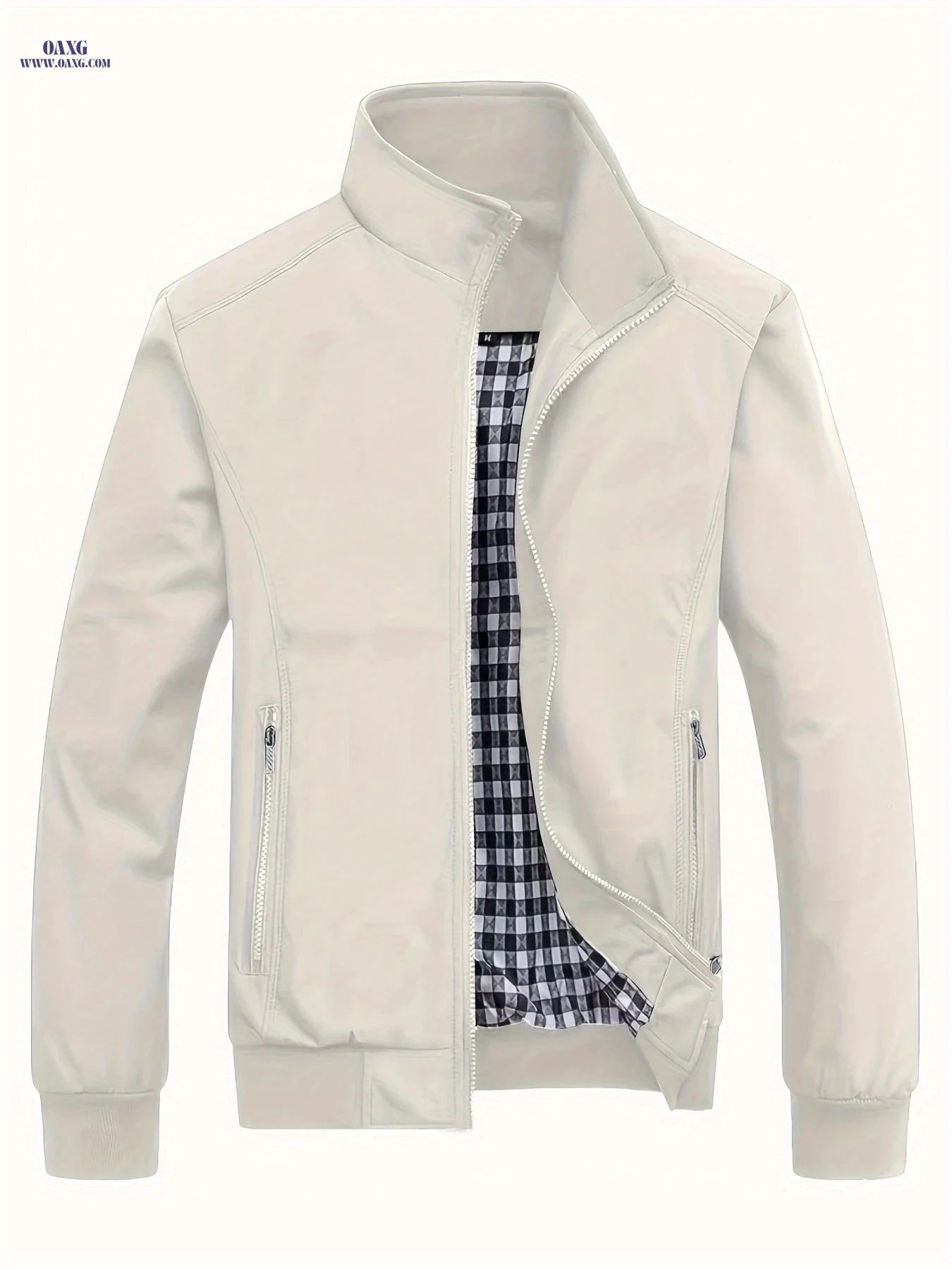 Men's Solid Stand Collar Jacket - Casual Spring Fall Zip-up   OAXG 