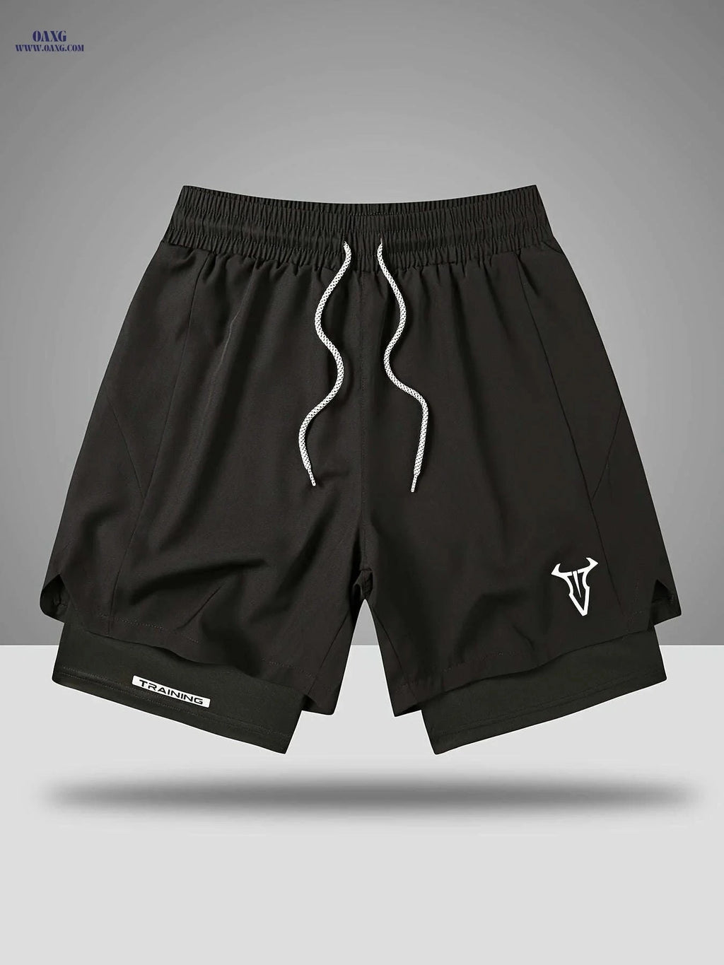 Men's Sports Shorts - Regular Fit, Geometric Pattern, Stretch Fabric   OAXG Black / FR S
