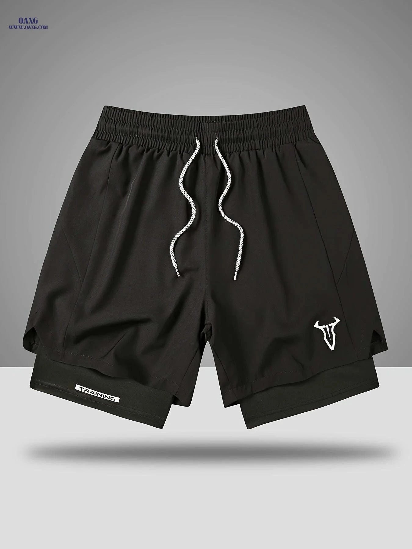 Men's Sports Shorts - Regular Fit, Geometric Pattern, Stretch Fabric   OAXG Black / FR S