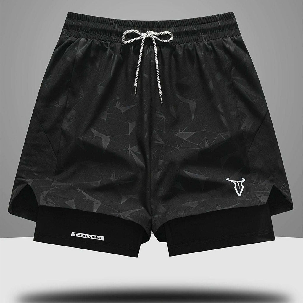 Men's Sports Shorts - Regular Fit, Geometric Pattern, Stretch Fabric   OAXG 