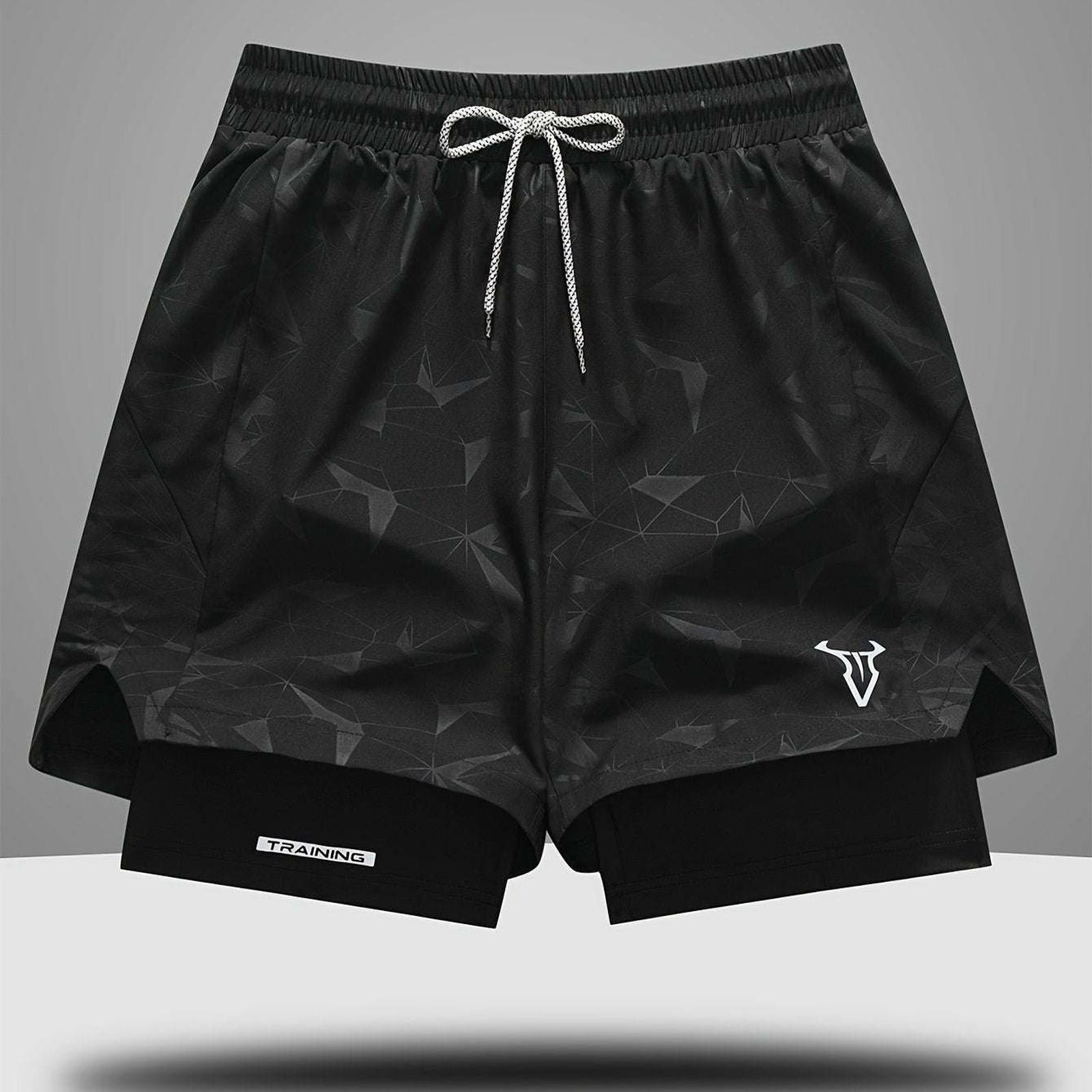 Men's Sports Shorts - Regular Fit, Geometric Pattern, Stretch Fabric   OAXG 