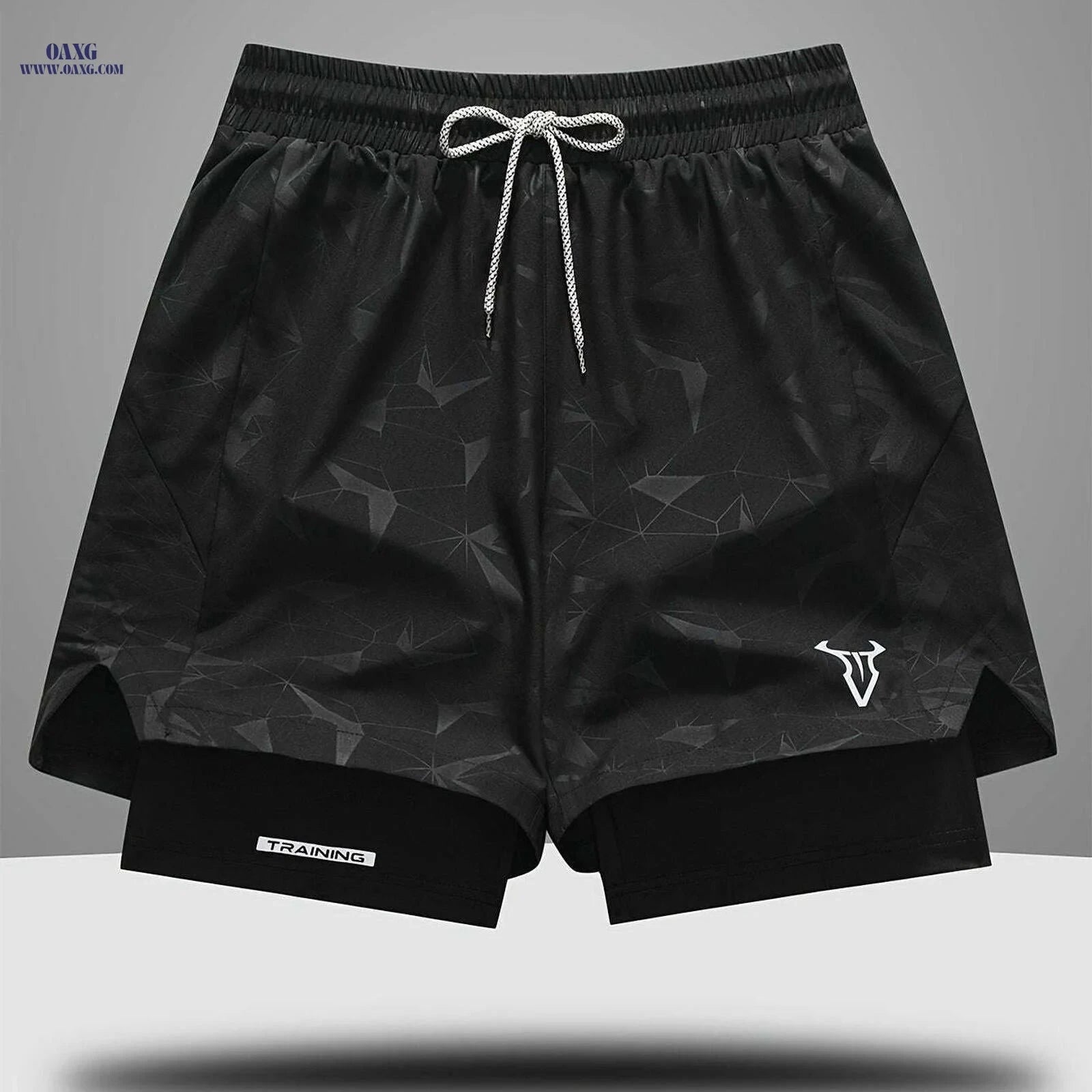 Men's Sports Shorts - Regular Fit, Geometric Pattern, Stretch Fabric   OAXG 